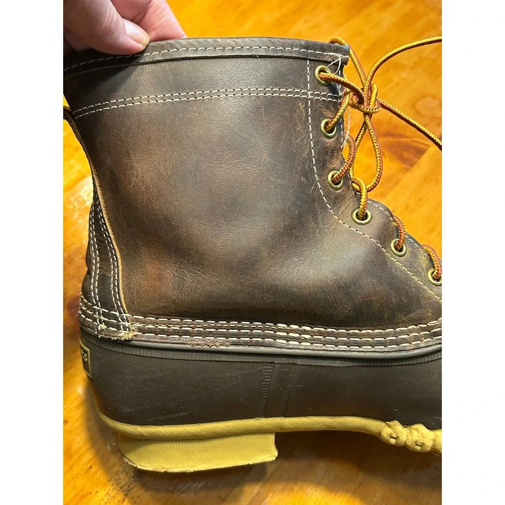 LL Bean Mens 8 Duck Boots Brown Leather Flannel Lined Gorpcore, New England Prep
